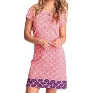 Hatley Nellie Dress Coral Fans Print Short Sleeve Zipper Back Women's XS NWT